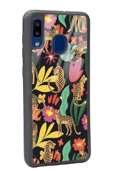 Samsung A20 Çiçekli Kediler Tasarımlı Glossy Telefon Kılıfı
