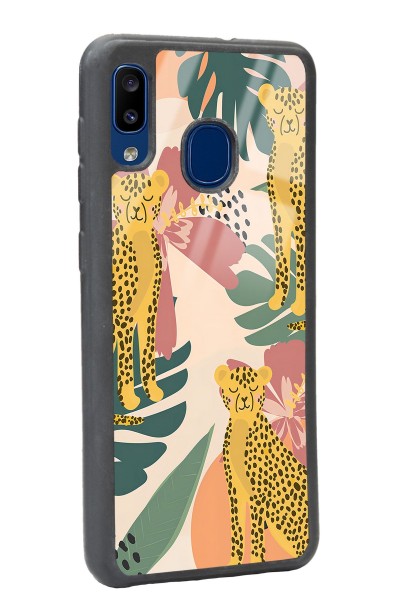 Samsung A20 Çiçekli Leopar Tasarımlı Glossy Telefon Kılıfı