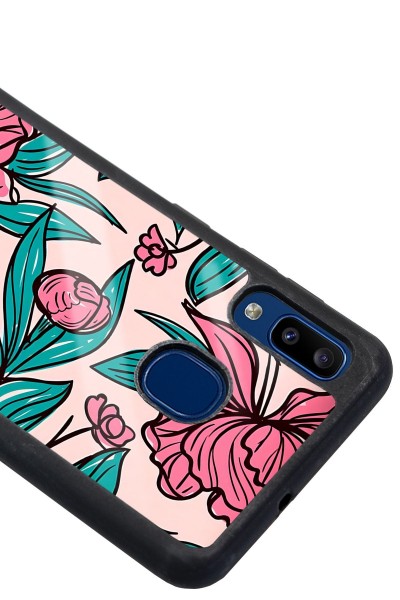 Samsung A20 Fuşya Çiçekli Tasarımlı Glossy Telefon Kılıfı