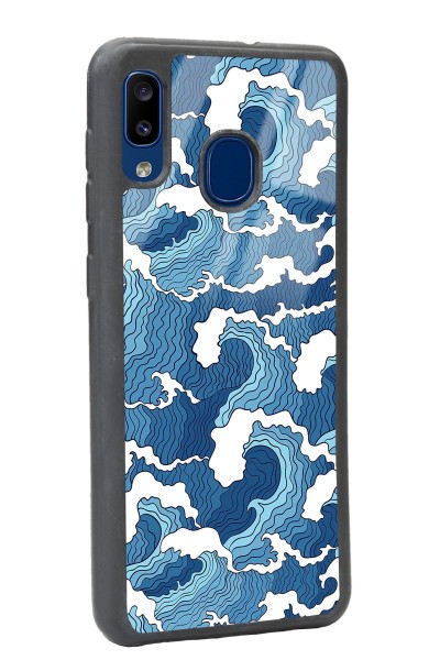 Samsung A20 Mavi Dalga Tasarımlı Glossy Telefon Kılıfı