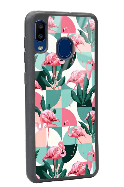 Samsung A20 Retro Flamingo Duvar Kağıdı Tasarımlı Glossy Telefon Kılıfı