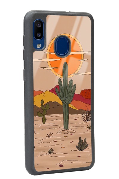 Samsung A20 Retro Kaktüs Güneş Tasarımlı Glossy Telefon Kılıfı