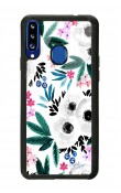 Samsung A20s Beyaz Çiçek Tasarımlı Glossy Telefon Kılıfı