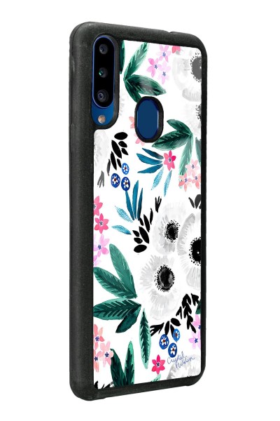 Samsung A20s Beyaz Çiçek Tasarımlı Glossy Telefon Kılıfı