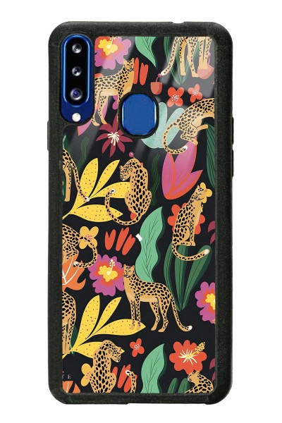 Samsung A20s Çiçekli Kediler Tasarımlı Glossy Telefon Kılıfı