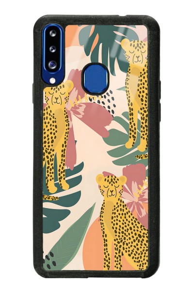 Samsung A20s Çiçekli Leopar Tasarımlı Glossy Telefon Kılıfı