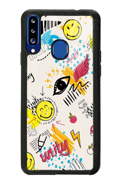 Samsung A20s Doodle Emoji Tasarımlı Glossy Telefon Kılıfı