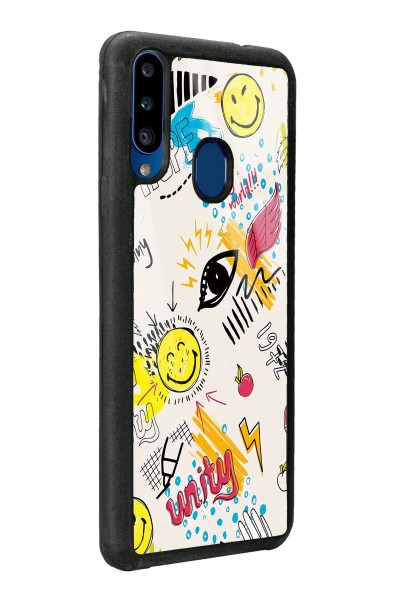 Samsung A20s Doodle Emoji Tasarımlı Glossy Telefon Kılıfı