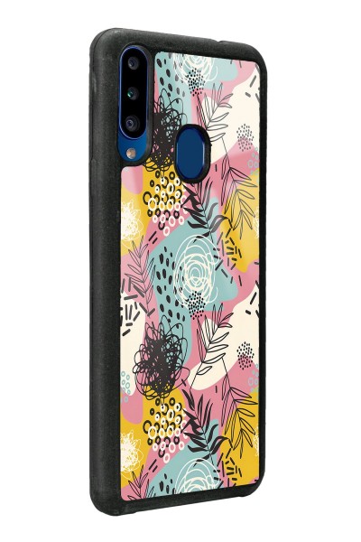 Samsung A20s Retro Çizgi Çiçek Tasarımlı Glossy Telefon Kılıfı