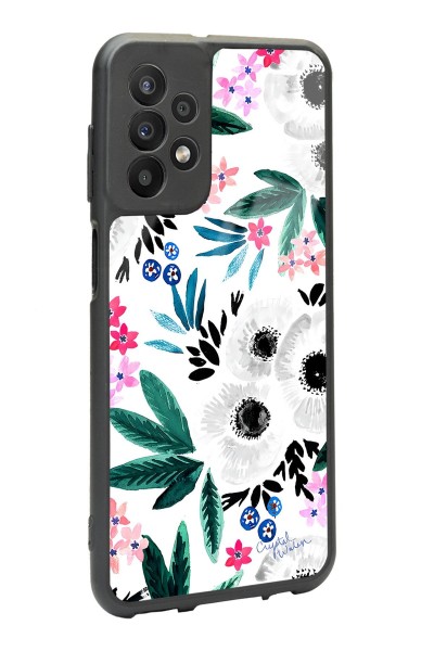 Samsung A23 Beyaz Çiçek Tasarımlı Glossy Telefon Kılıfı
