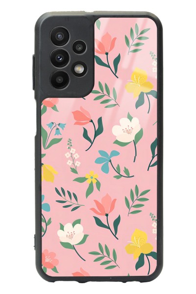 Samsung A23 Pinky Flowers Tasarımlı Glossy Telefon Kılıfı