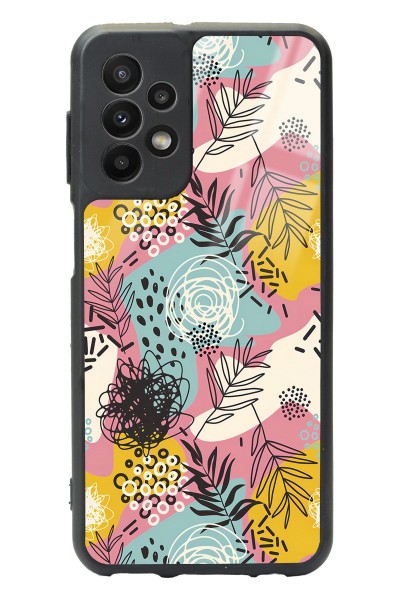 Samsung A23 Retro Çizgi Çiçek Tasarımlı Glossy Telefon Kılıfı