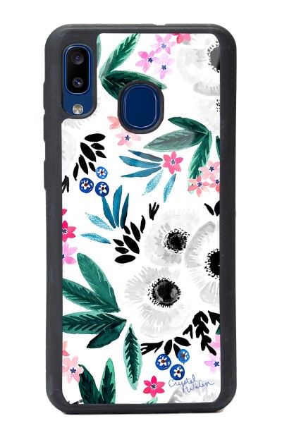 Samsung A30 Beyaz Çiçek Tasarımlı Glossy Telefon Kılıfı