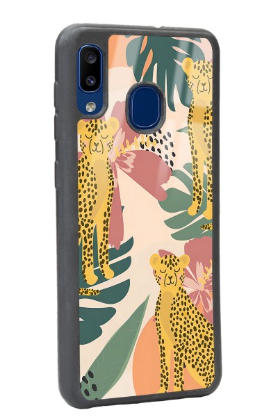 Samsung A30 Çiçekli Leopar Tasarımlı Glossy Telefon Kılıfı