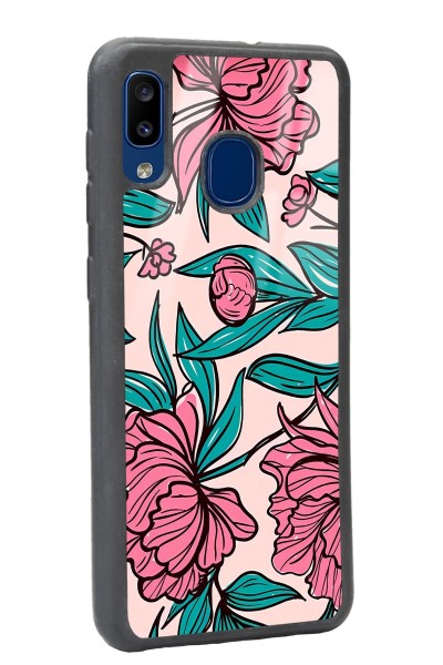 Samsung A30 Fuşya Çiçekli Tasarımlı Glossy Telefon Kılıfı