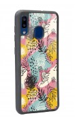 Samsung A30 Retro Çizgi Çiçek Tasarımlı Glossy Telefon Kılıfı