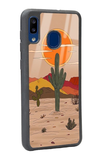 Samsung A30 Retro Kaktüs Güneş Tasarımlı Glossy Telefon Kılıfı