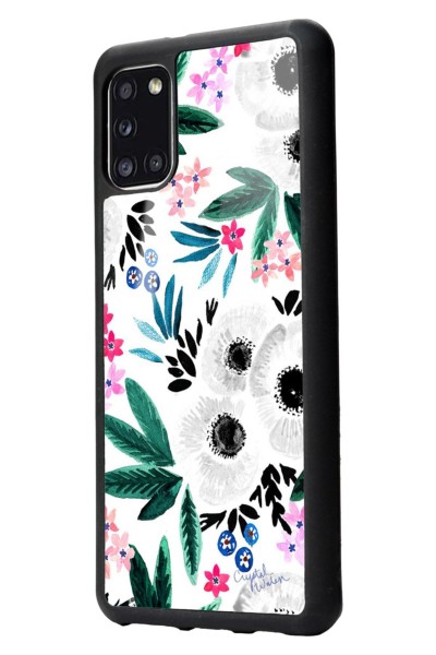 Samsung A31 Beyaz Çiçek Tasarımlı Glossy Telefon Kılıfı