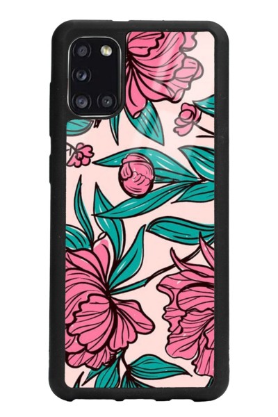 Samsung A31 Fuşya Çiçekli Tasarımlı Glossy Telefon Kılıfı