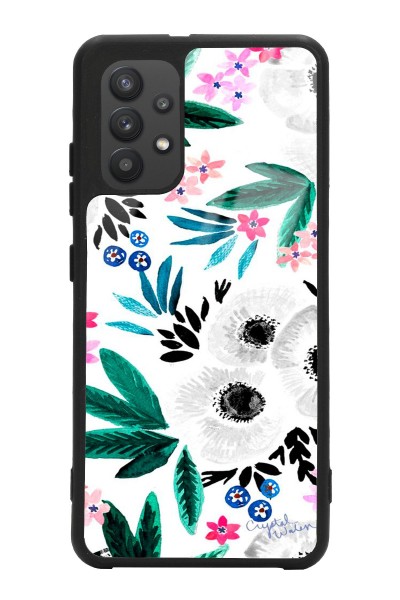 Samsung A32 Beyaz Çiçek Tasarımlı Glossy Telefon Kılıfı