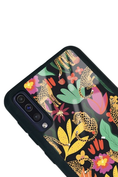 Samsung A50 Çiçekli Kediler Tasarımlı Glossy Telefon Kılıfı