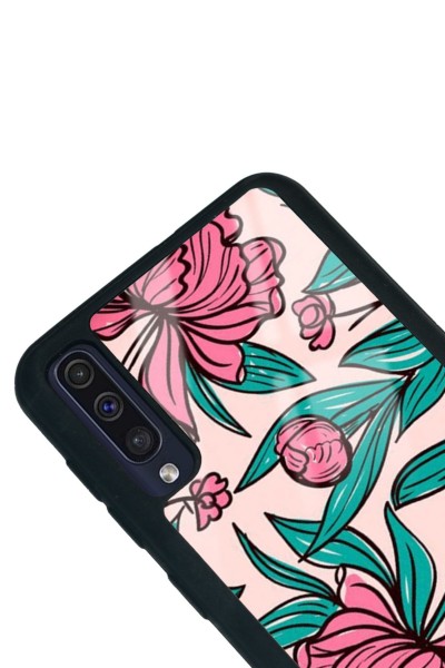 Samsung A50 Fuşya Çiçekli Tasarımlı Glossy Telefon Kılıfı