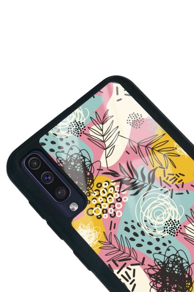 Samsung A50 Retro Çizgi Çiçek Tasarımlı Glossy Telefon Kılıfı