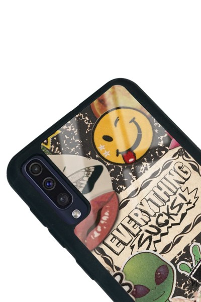 Samsung A50 Retro Sticker Tasarımlı Glossy Telefon Kılıfı