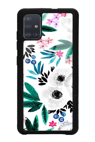Samsung A51 Beyaz Çiçek Tasarımlı Glossy Telefon Kılıfı