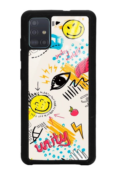 Samsung A51 Doodle Emoji Tasarımlı Glossy Telefon Kılıfı