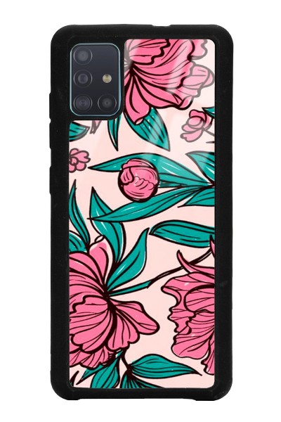 Samsung A51 Fuşya Çiçekli Tasarımlı Glossy Telefon Kılıfı