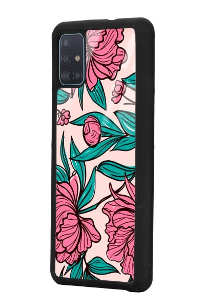 Samsung A51 Fuşya Çiçekli Tasarımlı Glossy Telefon Kılıfı
