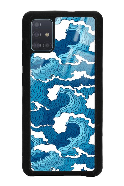 Samsung A51 Mavi Dalga Tasarımlı Glossy Telefon Kılıfı