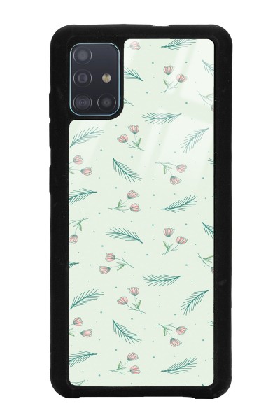 Samsung A51 Yeşil Yapraklı Tasarımlı Glossy Telefon Kılıfı