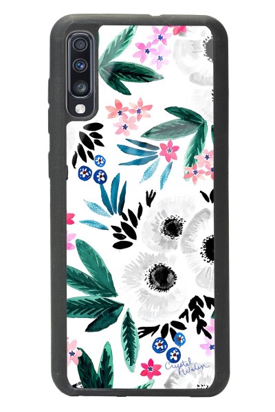 Samsung A70 Beyaz Çiçek Tasarımlı Glossy Telefon Kılıfı