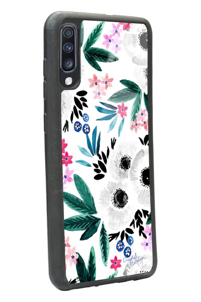 Samsung A70 Beyaz Çiçek Tasarımlı Glossy Telefon Kılıfı