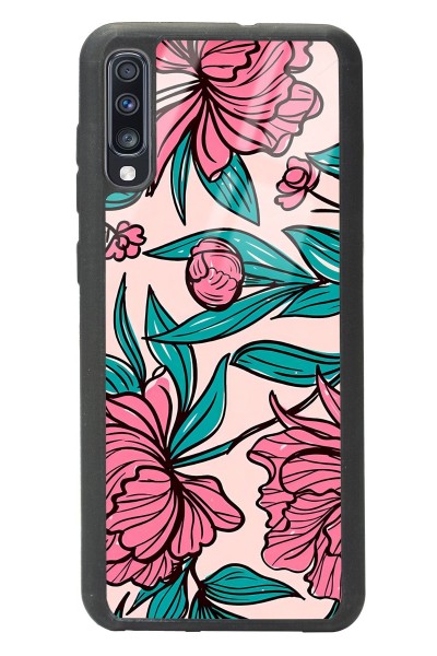 Samsung A70 Fuşya Çiçekli Tasarımlı Glossy Telefon Kılıfı