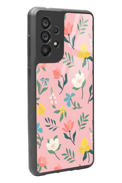 Samsung A73 Pinky Flowers Tasarımlı Glossy Telefon Kılıfı