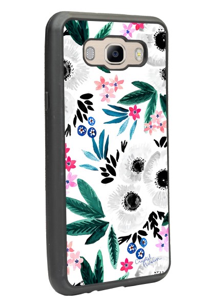 Samsung J7 (2016) Beyaz Çiçek Tasarımlı Glossy Telefon Kılıfı