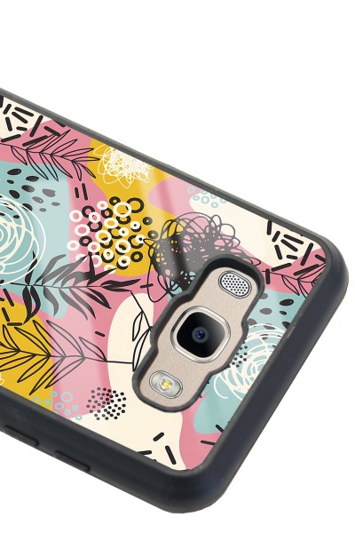 Samsung J7 (2016) Retro Çizgi Çiçek Tasarımlı Glossy Telefon Kılıfı