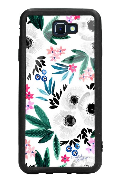 Samsung J7 Prime Beyaz Çiçek Tasarımlı Glossy Telefon Kılıfı