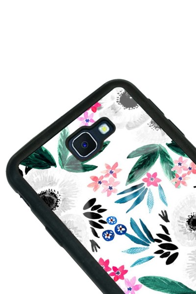 Samsung J7 Prime Beyaz Çiçek Tasarımlı Glossy Telefon Kılıfı