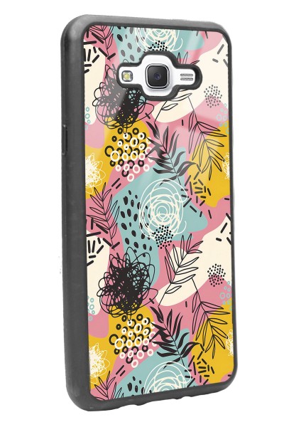Samsung J7 Retro Çizgi Çiçek Tasarımlı Glossy Telefon Kılıfı