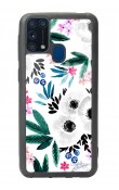 Samsung M-31 Beyaz Çiçek Tasarımlı Glossy Telefon Kılıfı