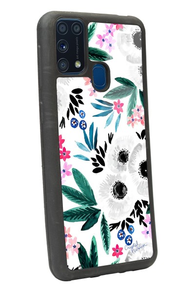 Samsung M-31 Beyaz Çiçek Tasarımlı Glossy Telefon Kılıfı