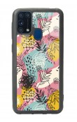 Samsung M-31 Retro Çizgi Çiçek Tasarımlı Glossy Telefon Kılıfı