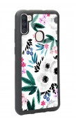 Samsung M11 Beyaz Çiçek Tasarımlı Glossy Telefon Kılıfı
