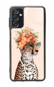 Samsung M52 Influencer Leopar Kedi Tasarımlı Glossy Telefon Kılıfı