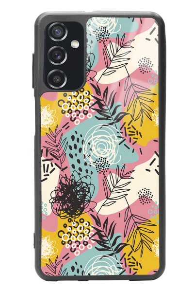 Samsung M52 Retro Çizgi Çiçek Tasarımlı Glossy Telefon Kılıfı