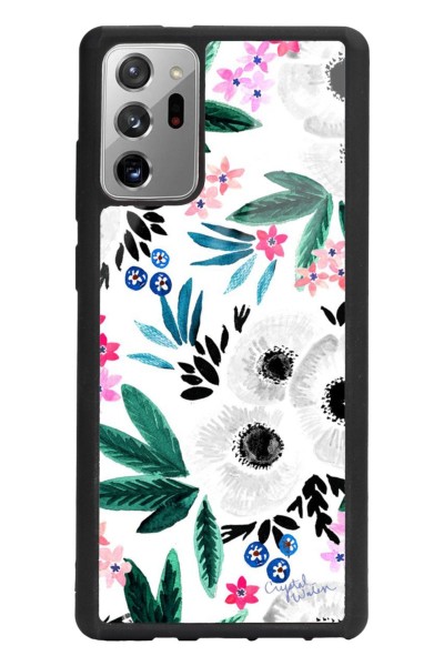 Samsung Note 20 Beyaz Çiçek Tasarımlı Glossy Telefon Kılıfı